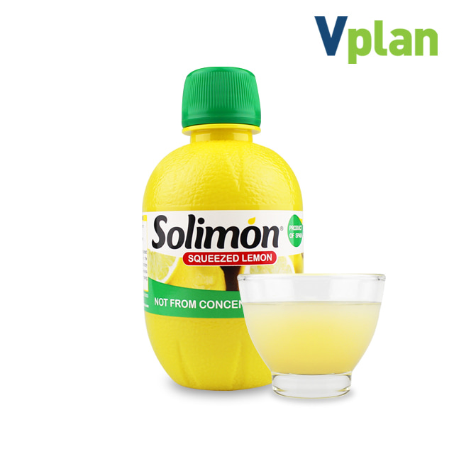 브이플랜 솔리몬 스퀴즈드 레몬즙 레몬 원액 물 차 280ml